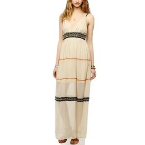 Ecote Beige Embroidered Gauze Maxi Dress, Size XS